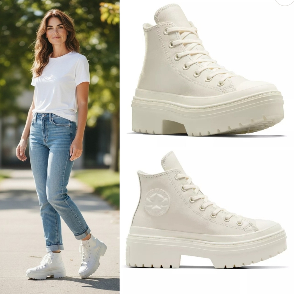New Converse chuck Taylor lugged heel platform sneakers leather egret block heel